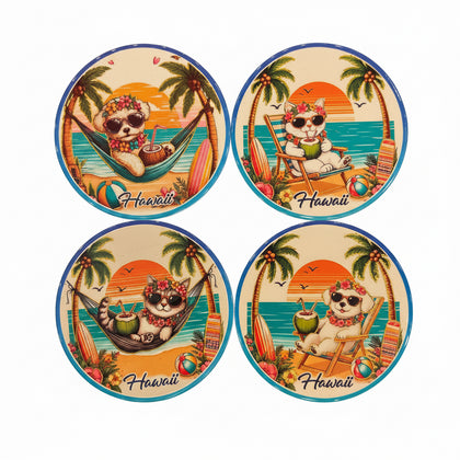 Glossy Ceramic Coaster 4-Pack Dogs & Cats